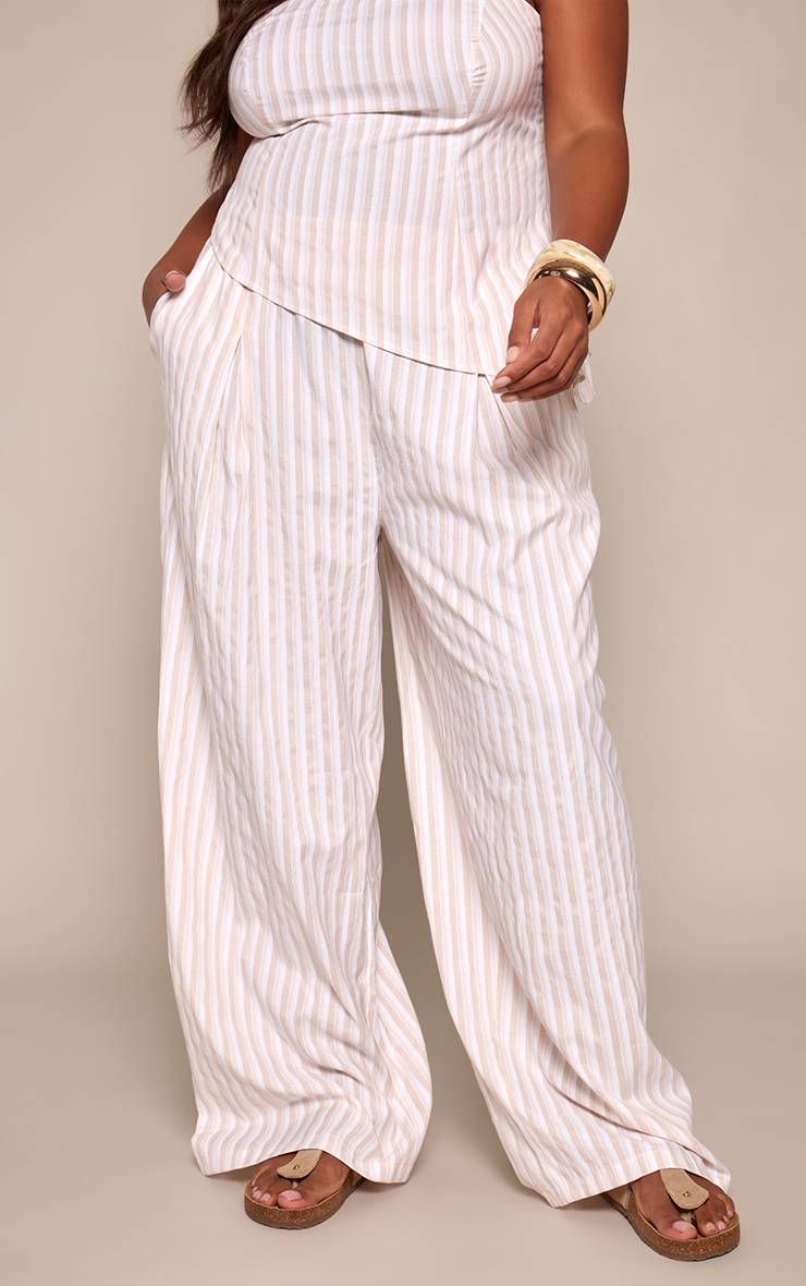 Camel Pantalon Large Grande Taille À Taille Rayée Tennis Ensemble Coordonné