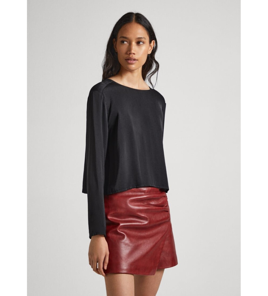 Blusa preta de cetim Katrina da Pepe Jeans