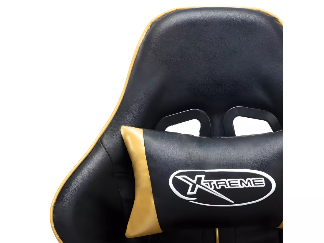 Chaise de jeu avec repose-pied Noir et doré Cuir artificiel
