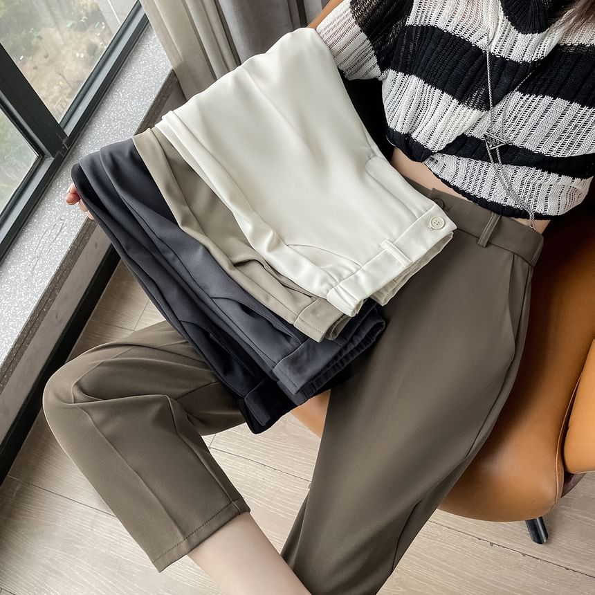 Jaqmine - Hoge taille effen cropped taps toelopende pantalon