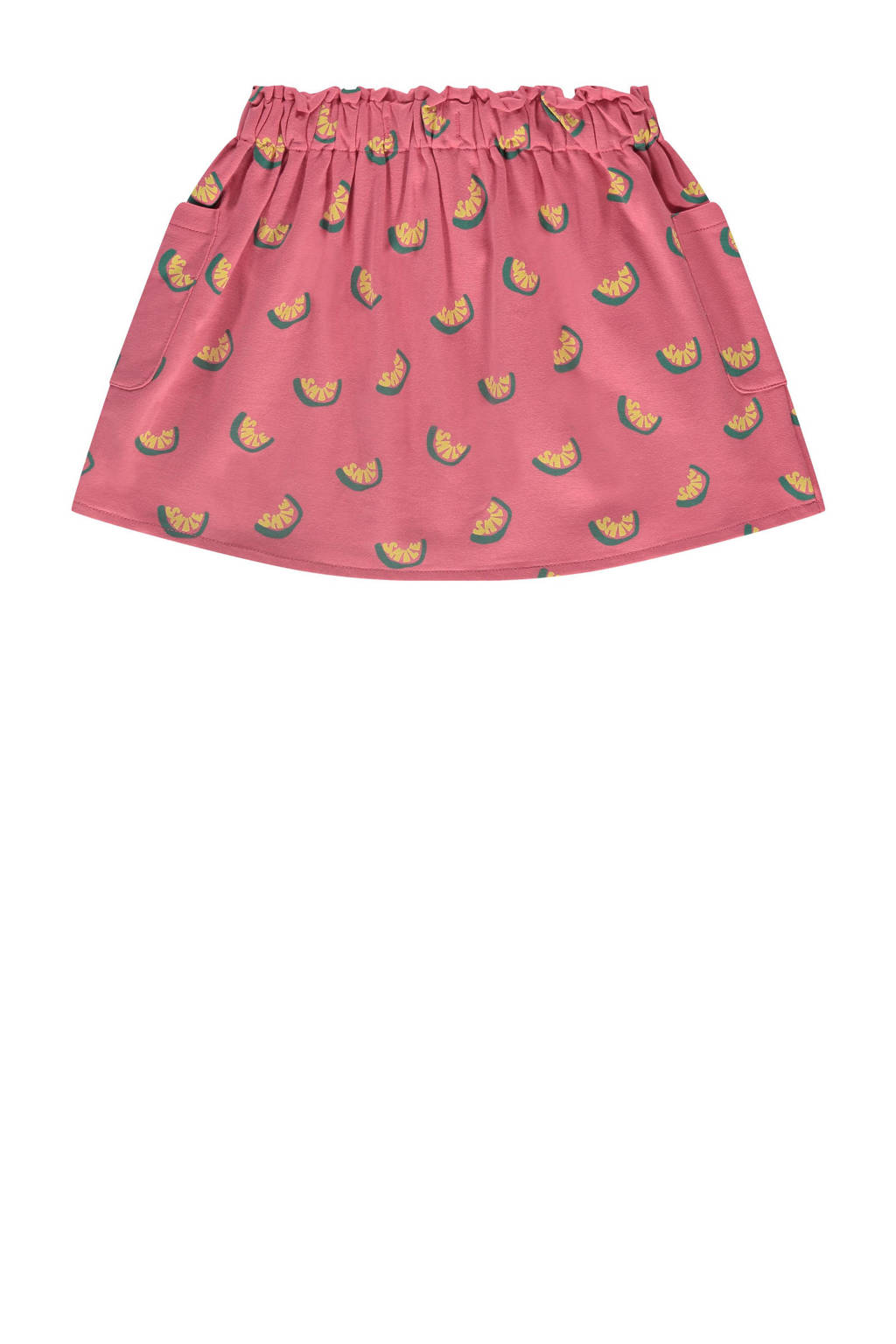 Stains&Stories rok met all over print donkerroze/geel/groen