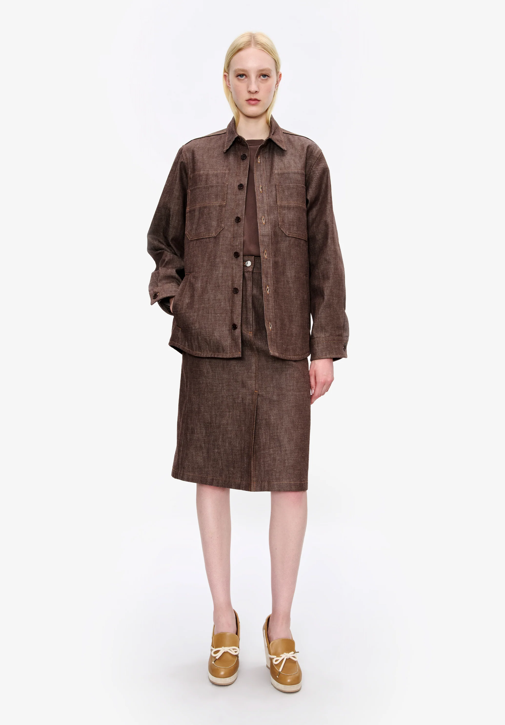 Veste en denim marron foncé esprit workwear - Marron fonce