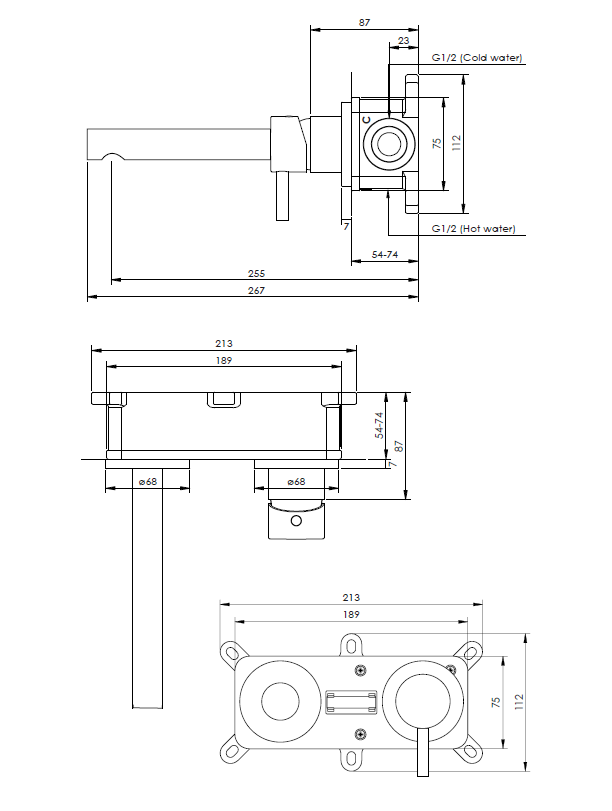 Brauer Gold Edition ColdStart wastafelkraan inbouw rechte uitloop en rozetten model B1 geborsteld messing PVD