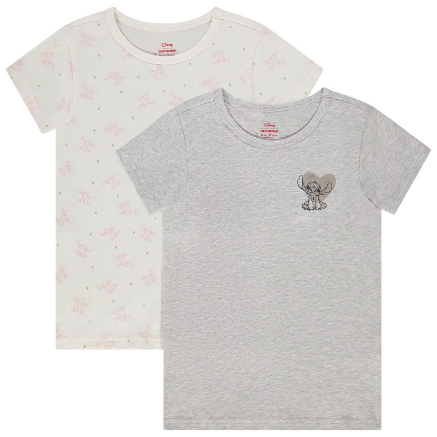 Lot de 2 maillots de corps manches courtes Stitch Disney pour fille - Gris clair
