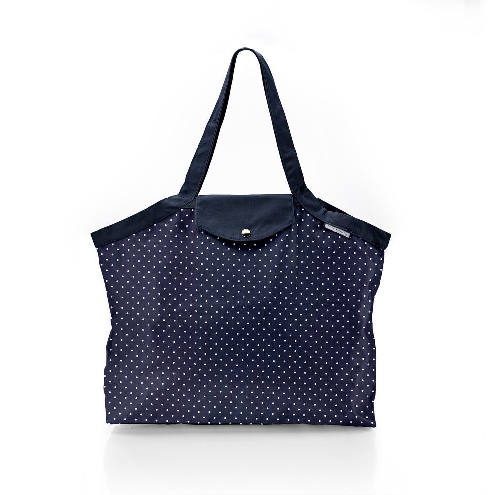 Sac Cabas Taille Moyenne Plissé Pois Marine