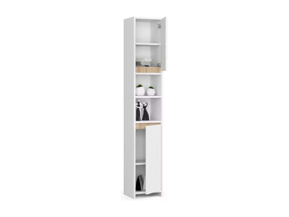 Colonne salle de bains AKORD UNI Blanche 32 cm 2 portes façade Blanche 4 étagères 32x28x180 cm