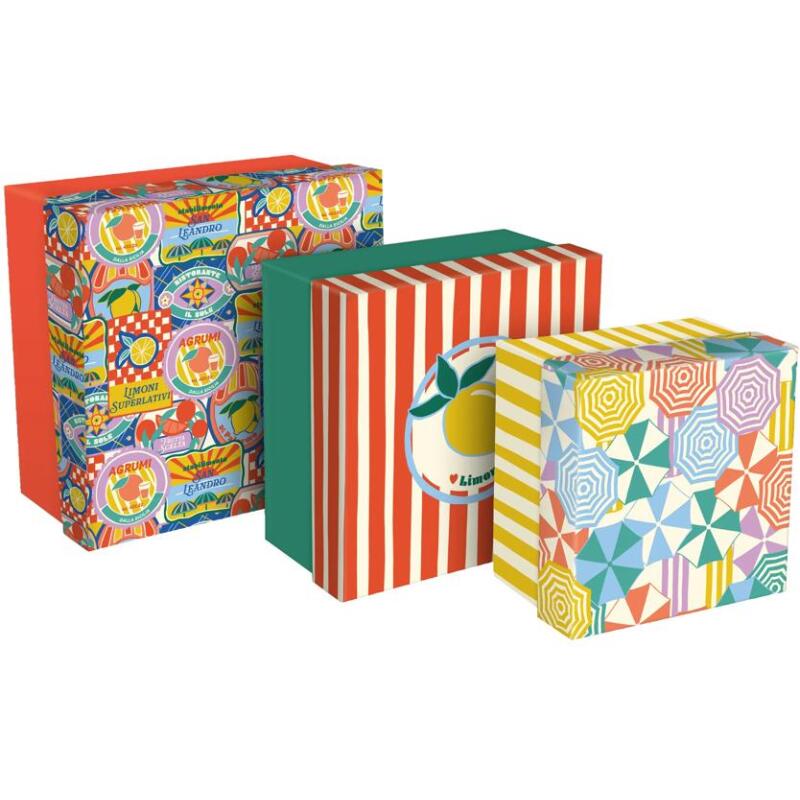 Dolce Amore, Set de 3 boîtes gigognes carrées 25x25x12 cm, 20x20x11cm, et 16x16x10 cm