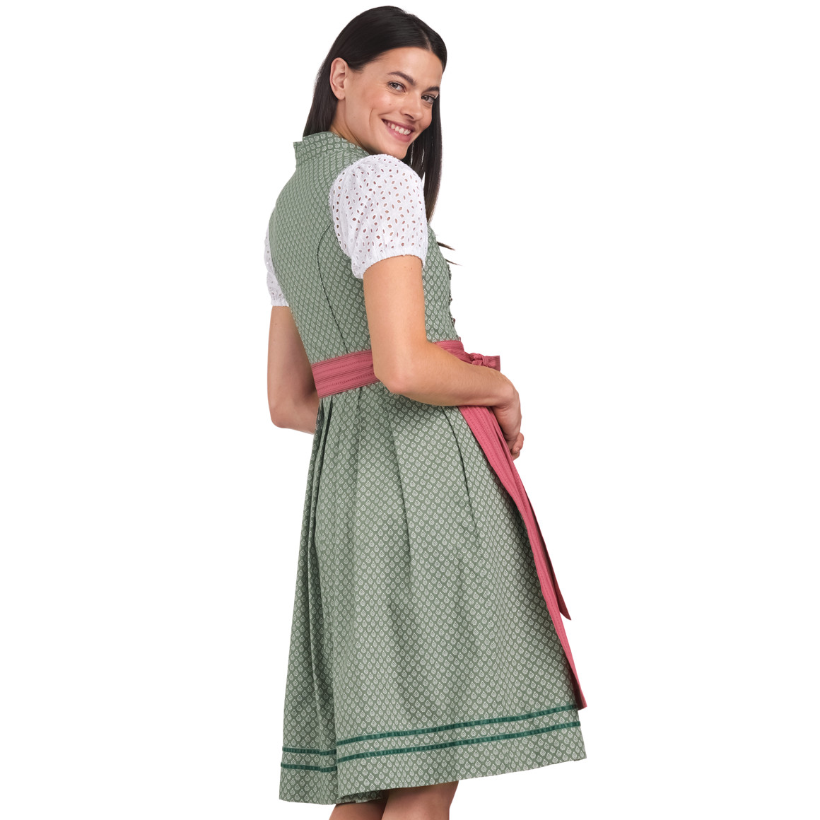 Gina Benotti Damen Dirndl mit Allover-Muster dunkelgrün / rosa