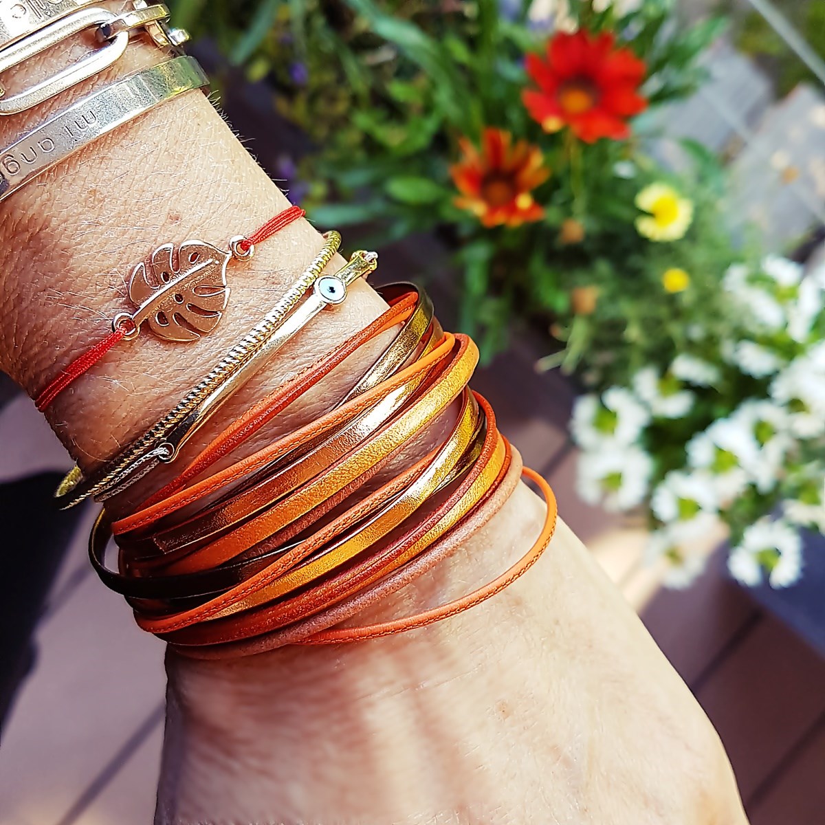 Bracelet en cuir multiliens orange femme Amarok