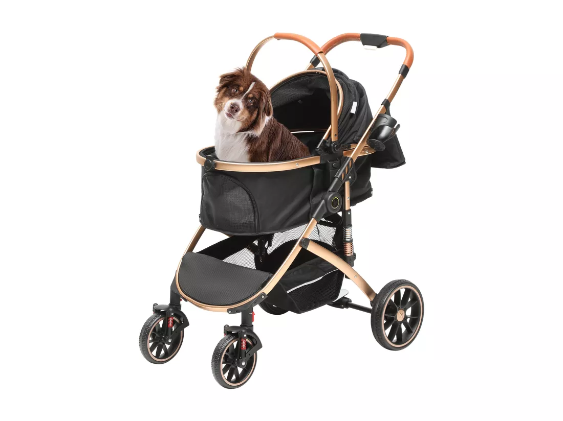 YITAHOME Poussette 3-en-1 pour Chien Chat - Transporteur Amovible - Pliable Portable - Noir