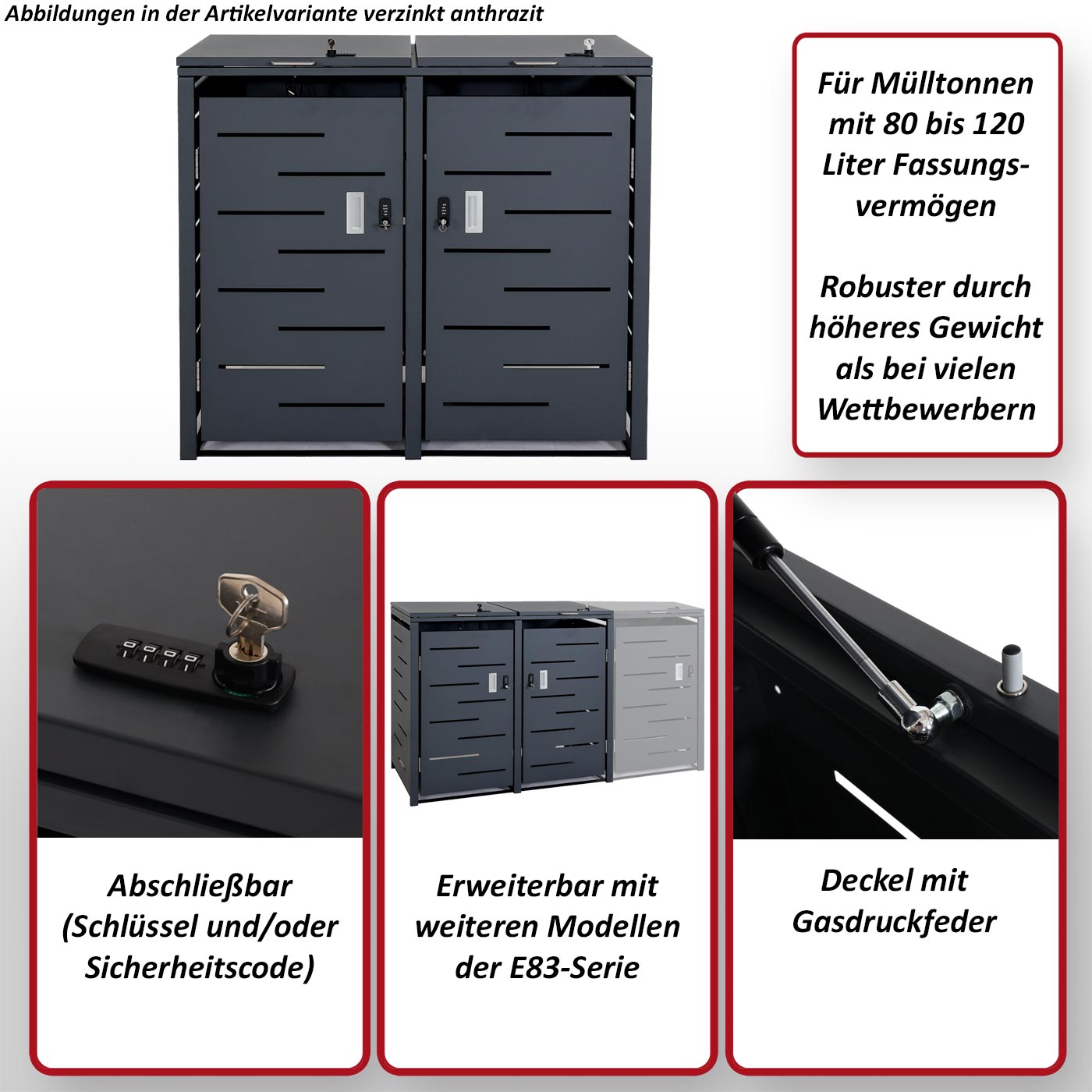 2er-Mülltonnenverkleidung MCW-E83, Mülltonnenbox Mülltonnenabdeckung, erweiterbar 103x135x63cm ~ Edelstahl 38kg