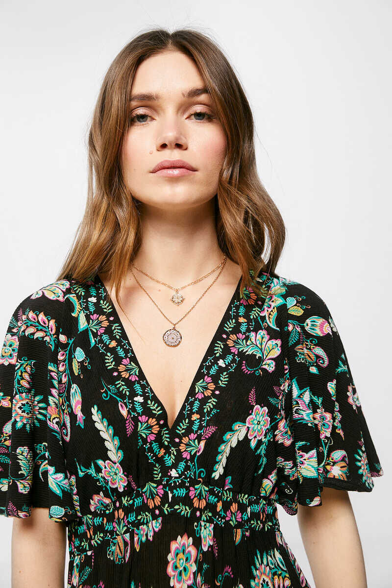 Vestido midi estampado - preto