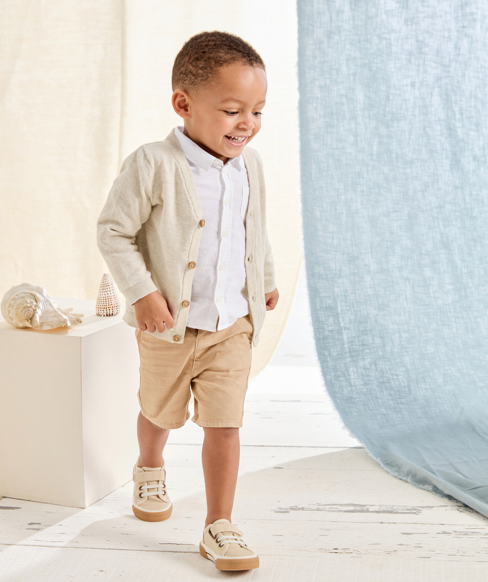 gilet en tricot bébé garçon en coton bio écru chiné
