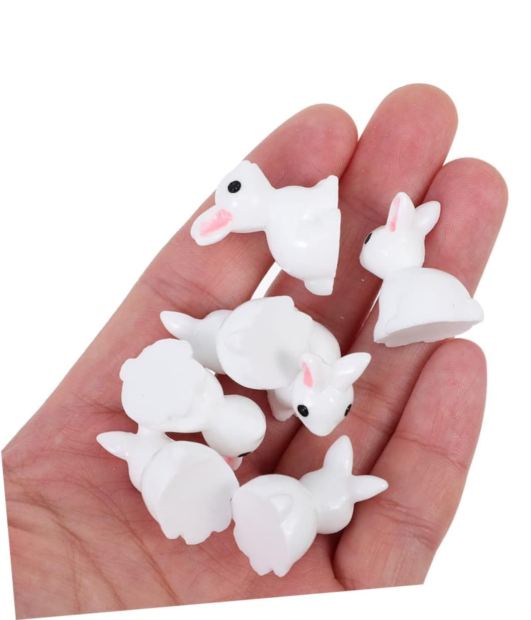 (10er Set) 20mm Miniatur Hasen Figuren Garten Deko Bastel Zubehör Mini Osterhase - Weiss