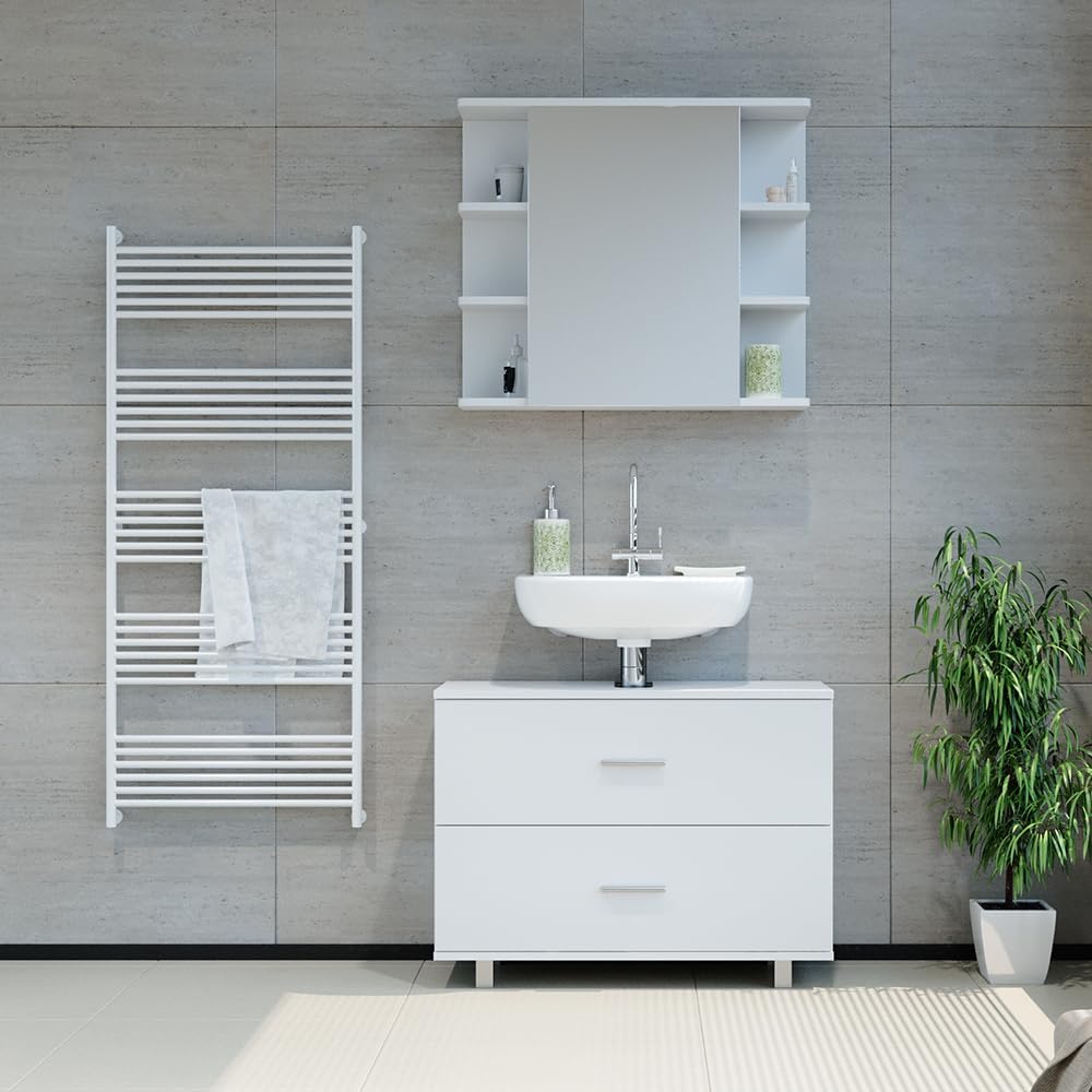 Vicco Waschbeckenunterschrank Weiß Ilias 80x61x33 cm - Unterschrank Badezimmer, Übersichtliche Aufbewahrung durch großzügige Schublade