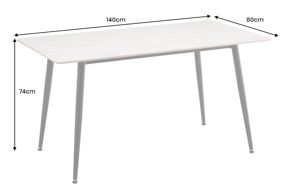 Moderner Esstisch MILANO 140cm weiß Keramik schwarze Metallbeine