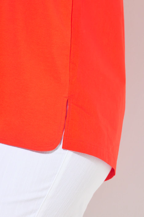 T-Shirt, Materialmix, A-Linie, V-Ausschnitt, Halbarm, paprika