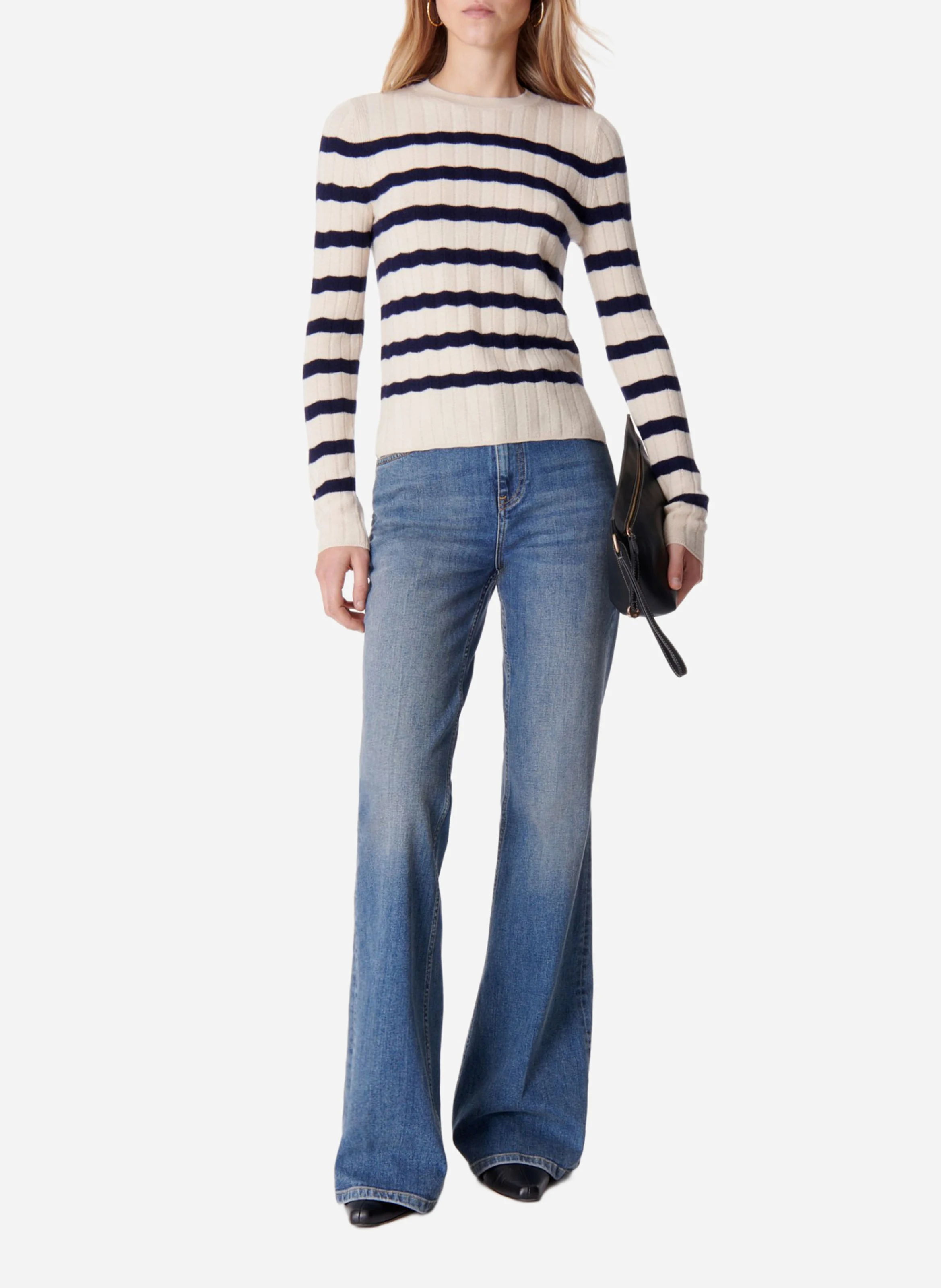 ESTELLE - Pull marinière ajusté en laine | Bleu