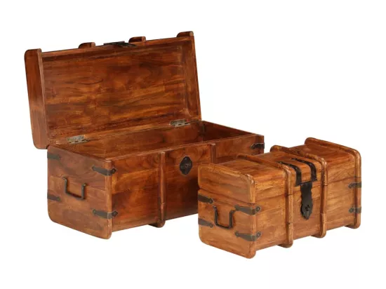 Coffre de rangement 2 pcs Bois d'acacia solide et finition miel