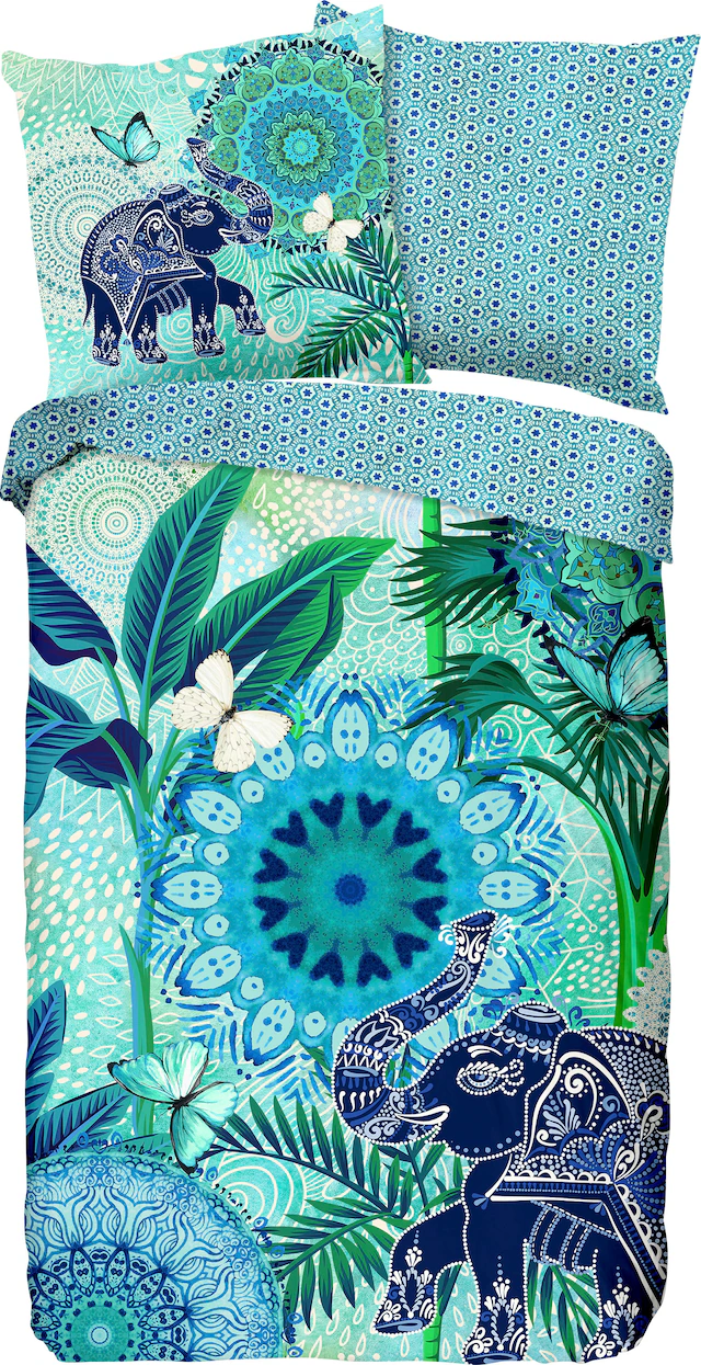 hip Wendebettwäsche »Isara« 2 Stk. tlg. Mako-Satin, 135x200, Reissverschluss, Wendeoptik, Mandala, Elefant Blau