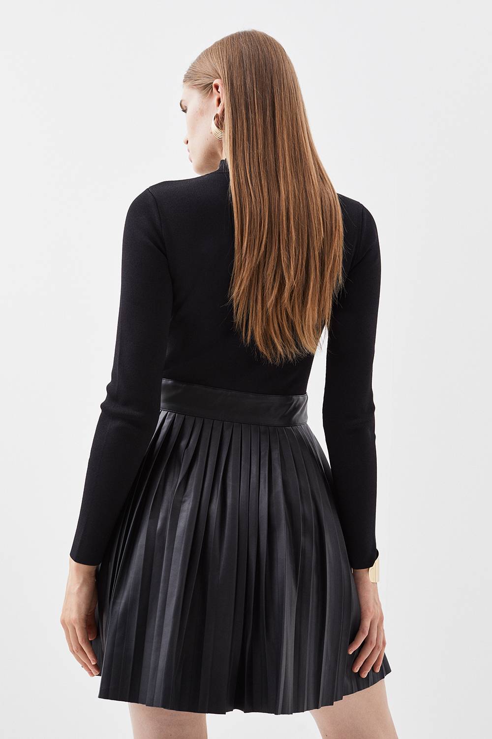 KarenMillen Robe Patineuse Tricotée Longue avec Détails en synthétiquecuir