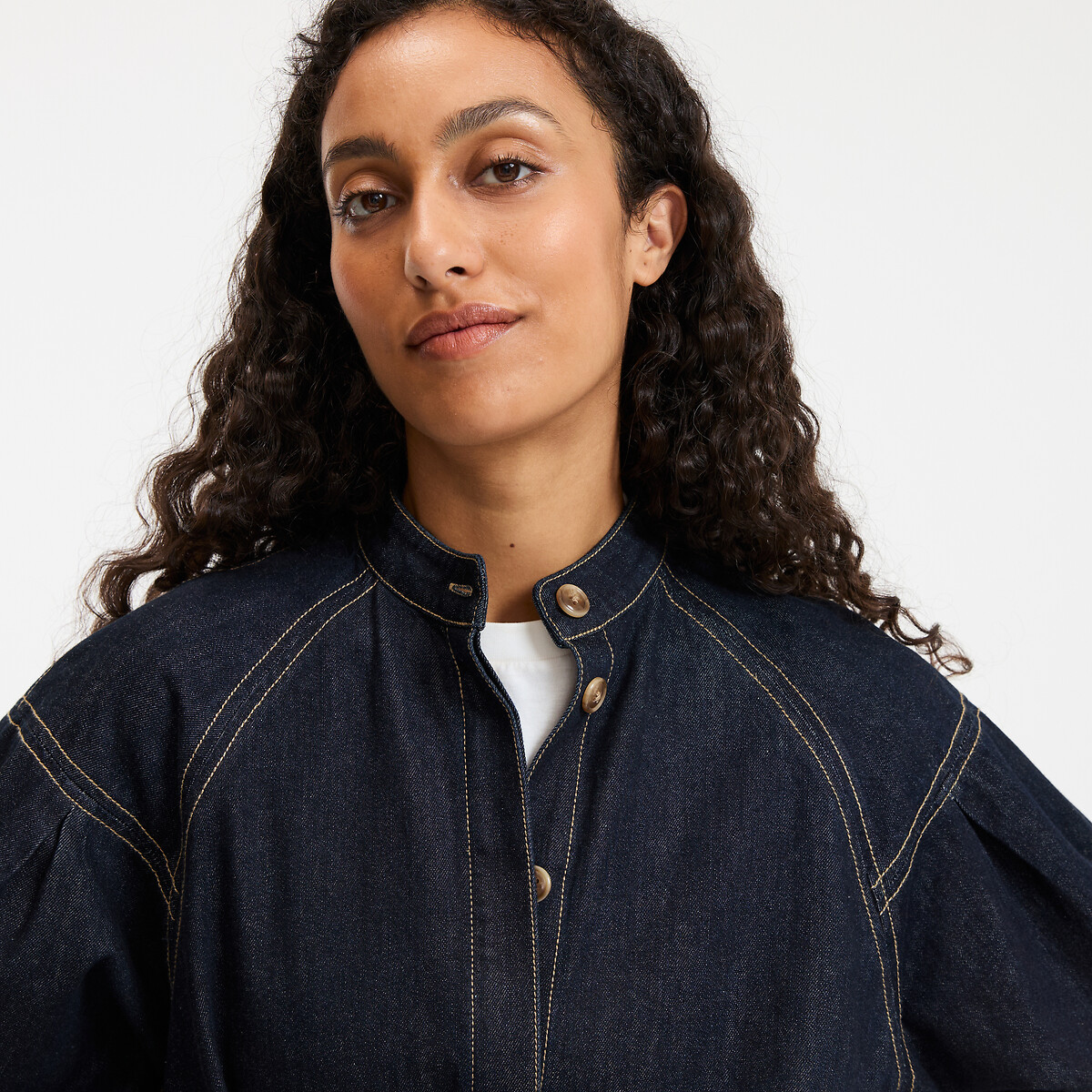 COLEÇÃO LA REDOUTE<br>Vestido longo jeans evasê, mangas compridas