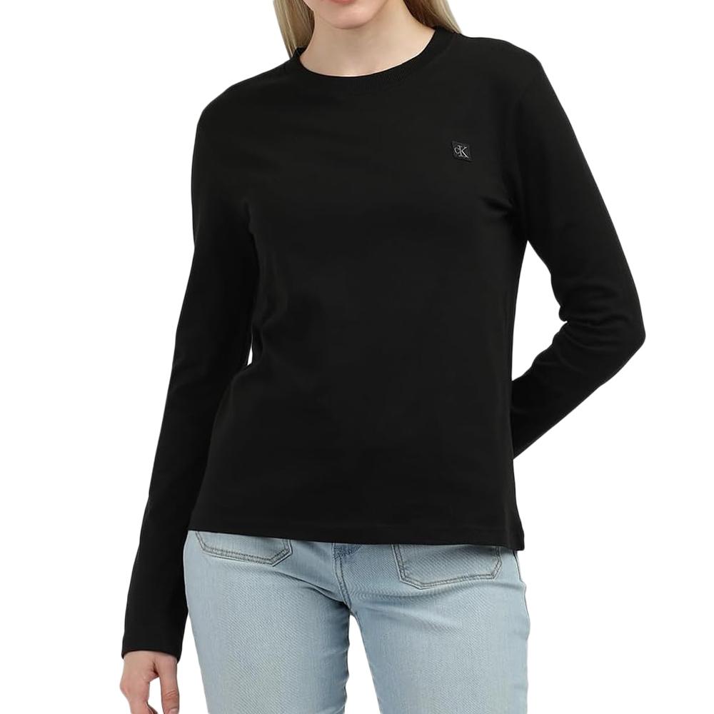 Calvin Klein Jeans T-shirt Manches Longues Noir Femme Calvin Klein Jeans Lon