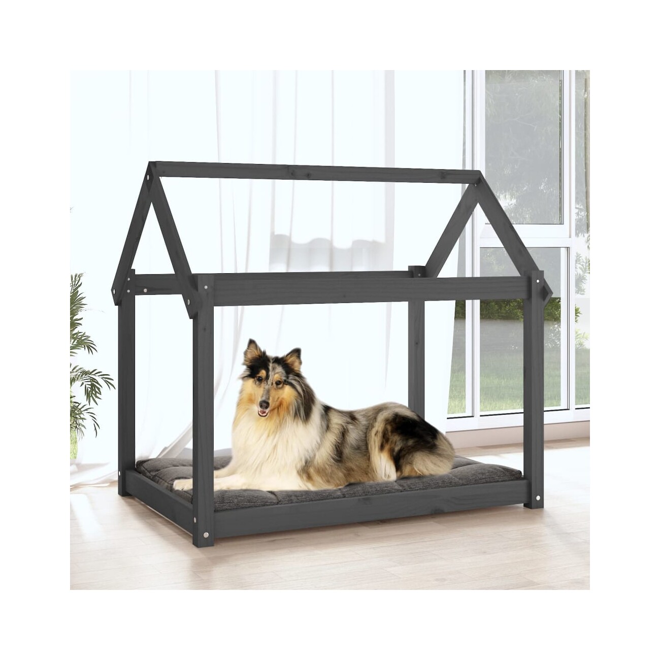 VidaXL Hundebett XL (101x70x90 cm) aus Kiefernholz grau