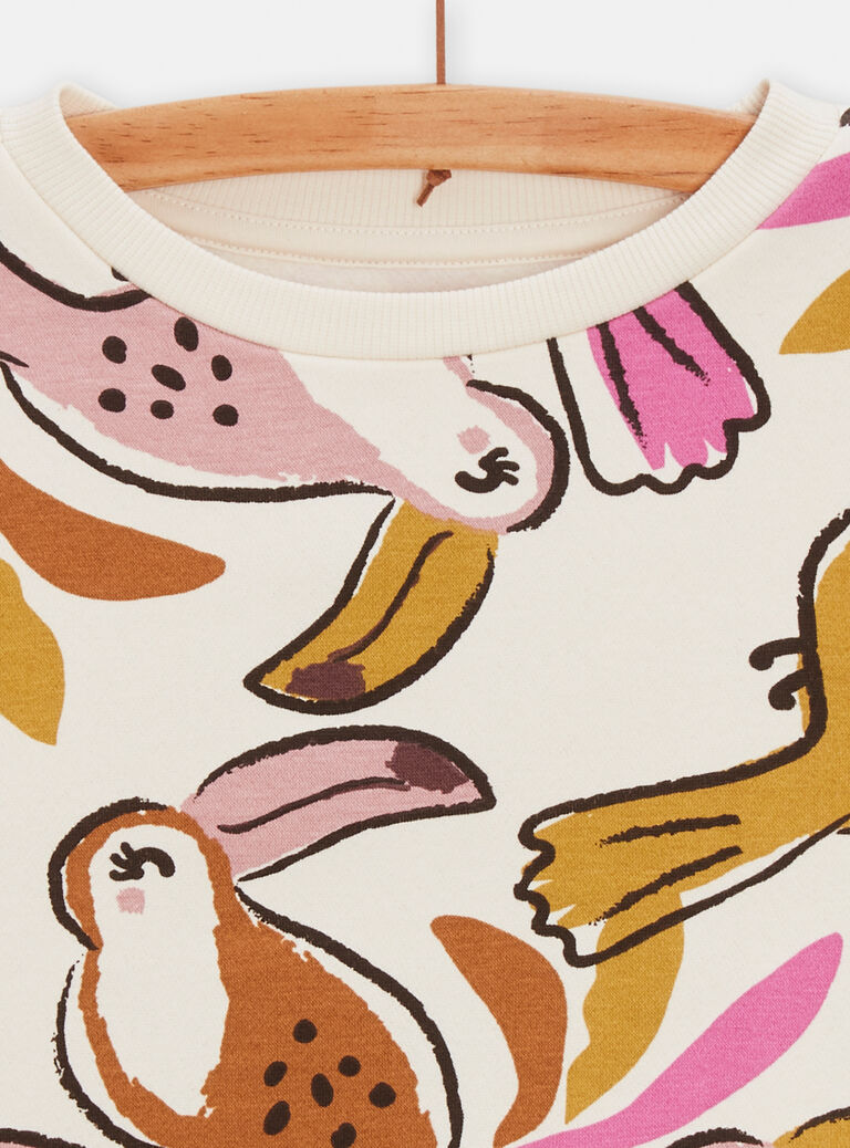 Sweat écru foncé imprimé toucan pour fille