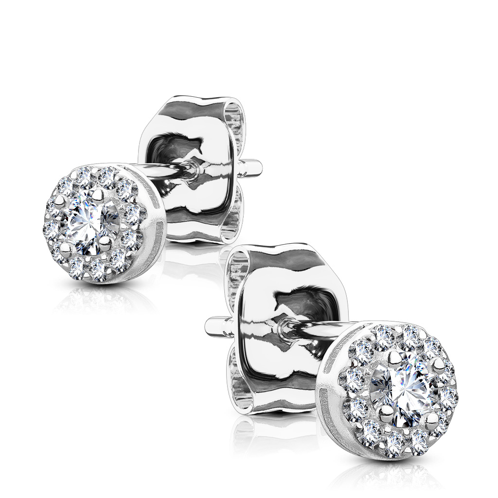 (1 Paar) 925er Echtsilber Ohrringe Ohrstecker Kreise mit Strass - Silber