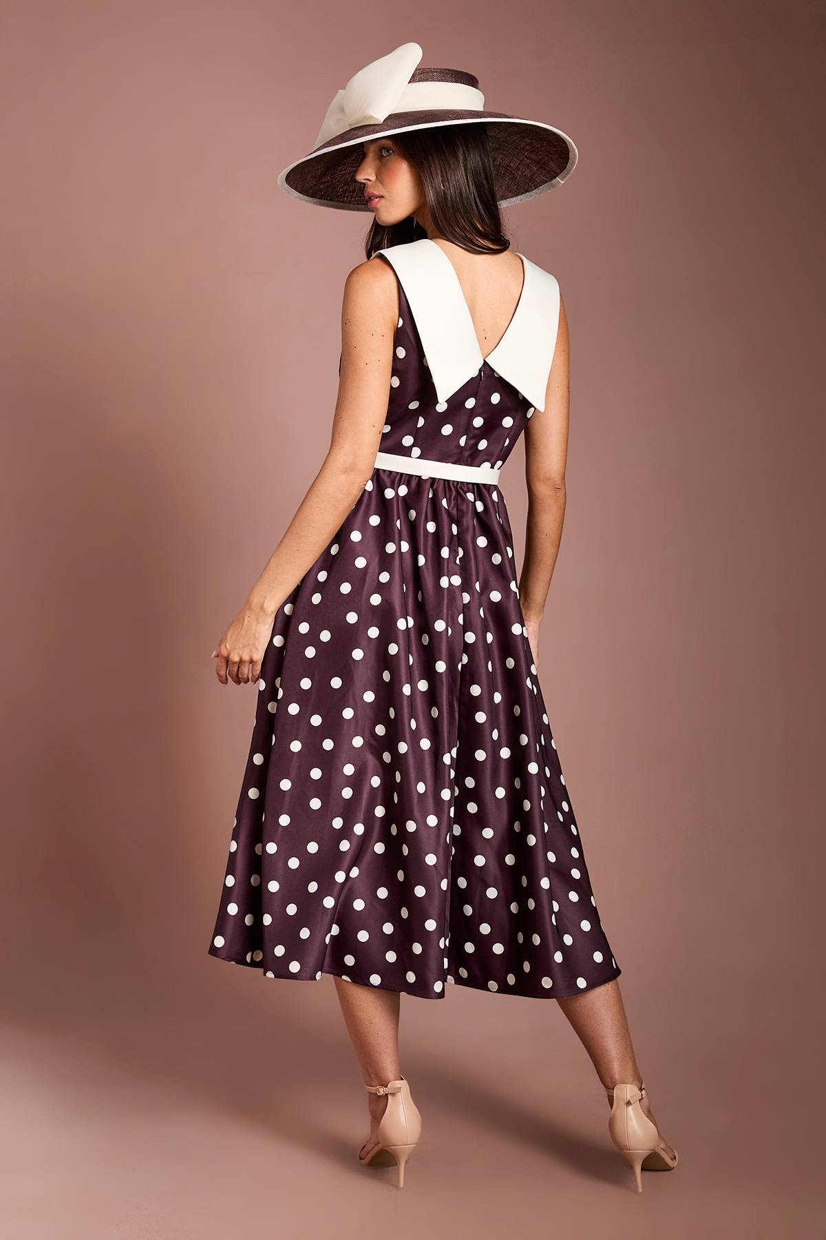 Coast Robe Midi Lisa En Crêpe À Col V Et Pois Beige
