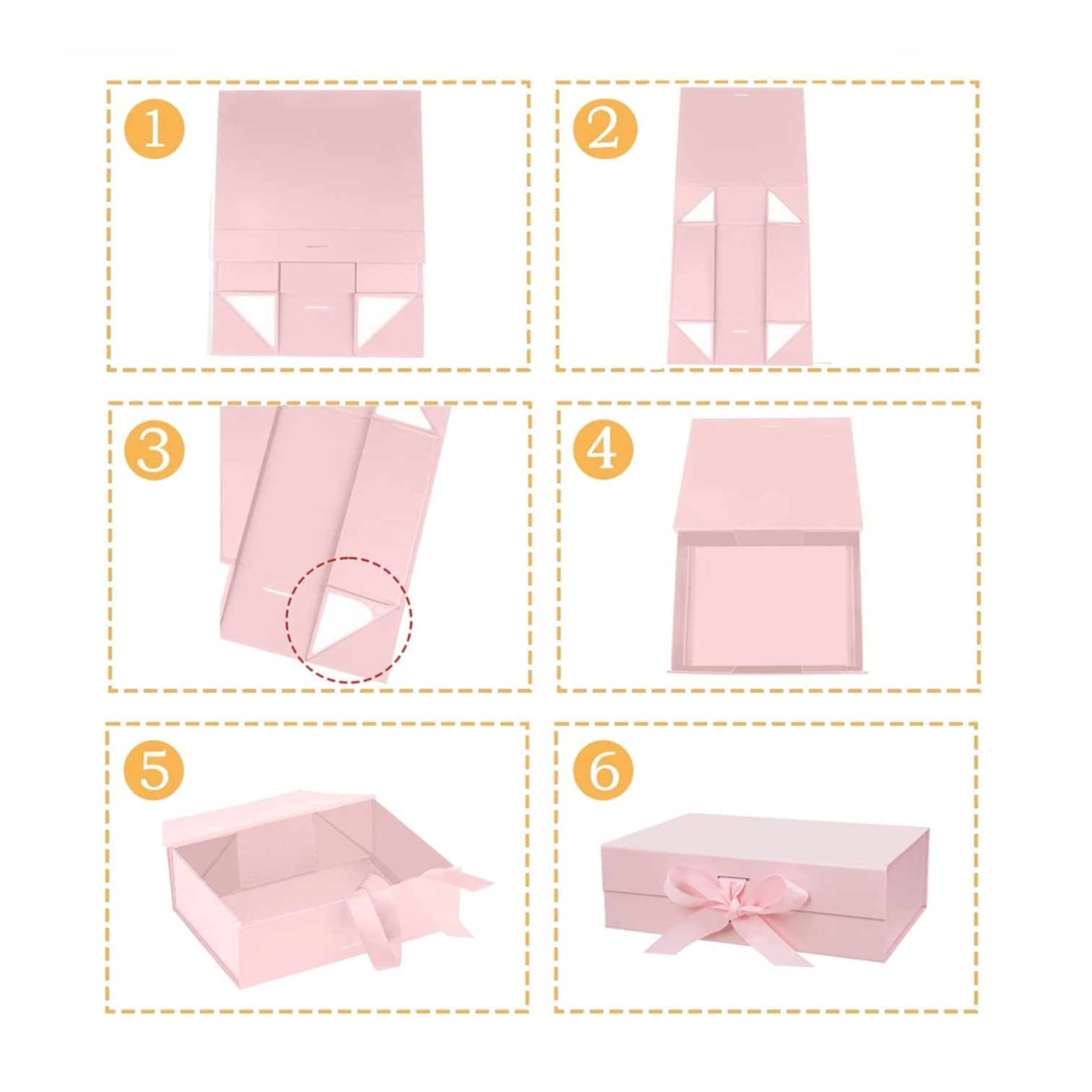 (26x19cm) Geschenk Schachtel Faltbare Gift Box Verpackung mit Schleife - Rosa