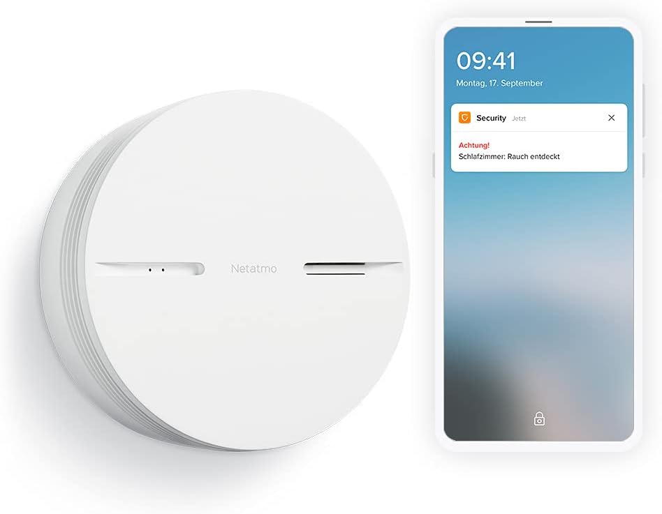 Netatmo Smarter Rauchmelder, 10-Jahres-Batterie, Selbsttest-Funktion, 85-dB-Alarm, Eigenständiges Gerät, EN14604 Zertifizierter, NSA-DE & Smarte Innen-Alarmsirene, drahtlos, WLAN, 110 dB