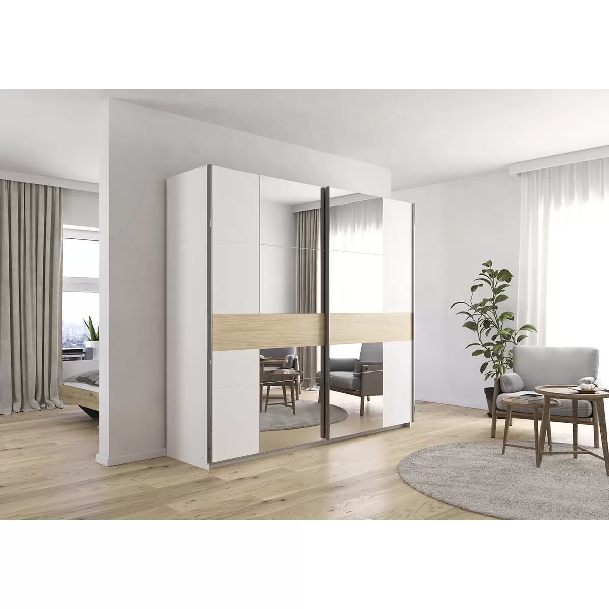 Schwebetürenschrank 2trg. Calisto Eiche,weiss