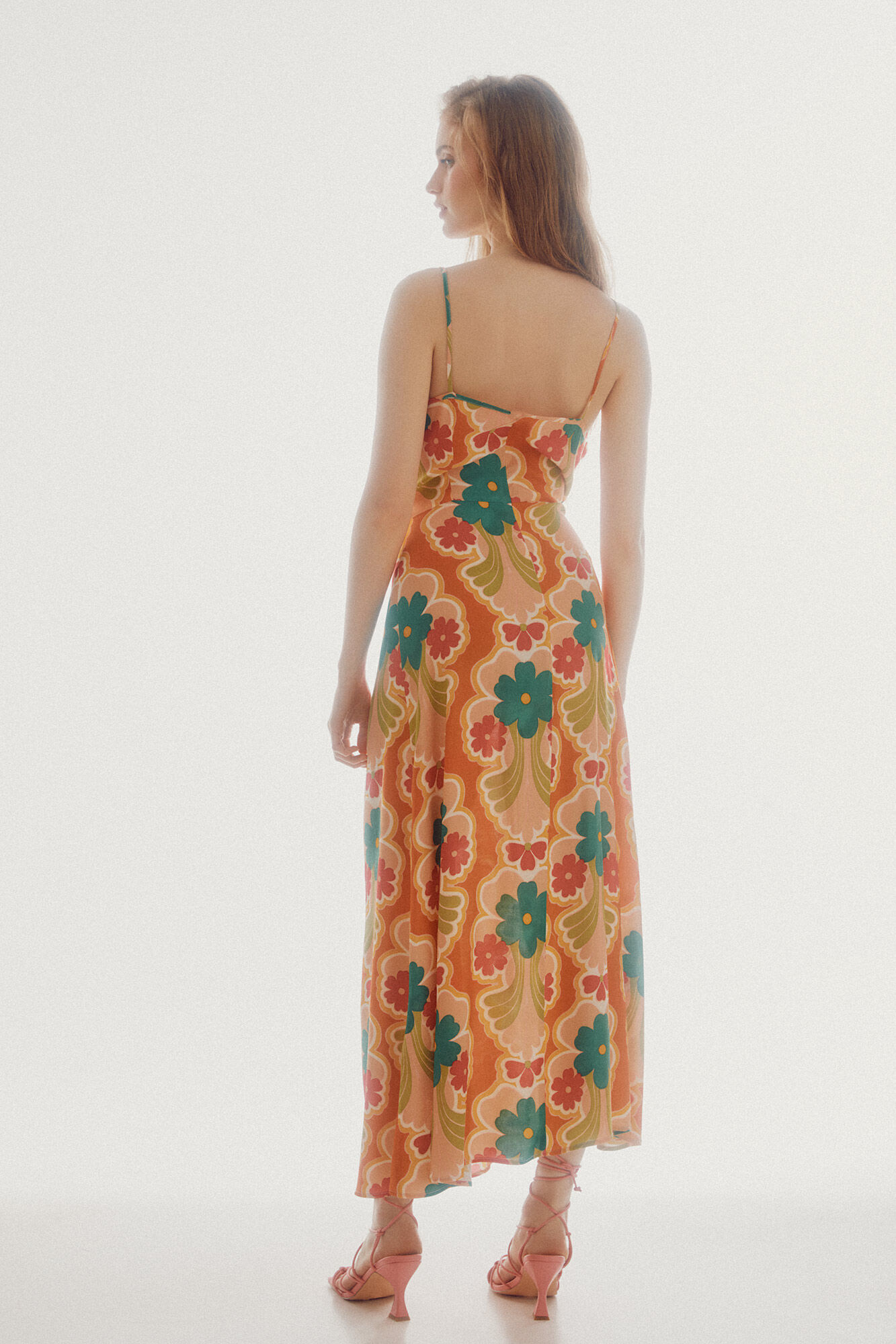 Vestido midi franzido - Multicolorido