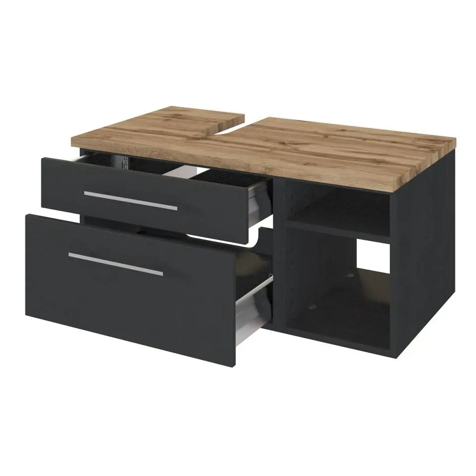 Wastafelonderkast Dasa (links) 90cm met 2 lades - grafiet/mat grijs