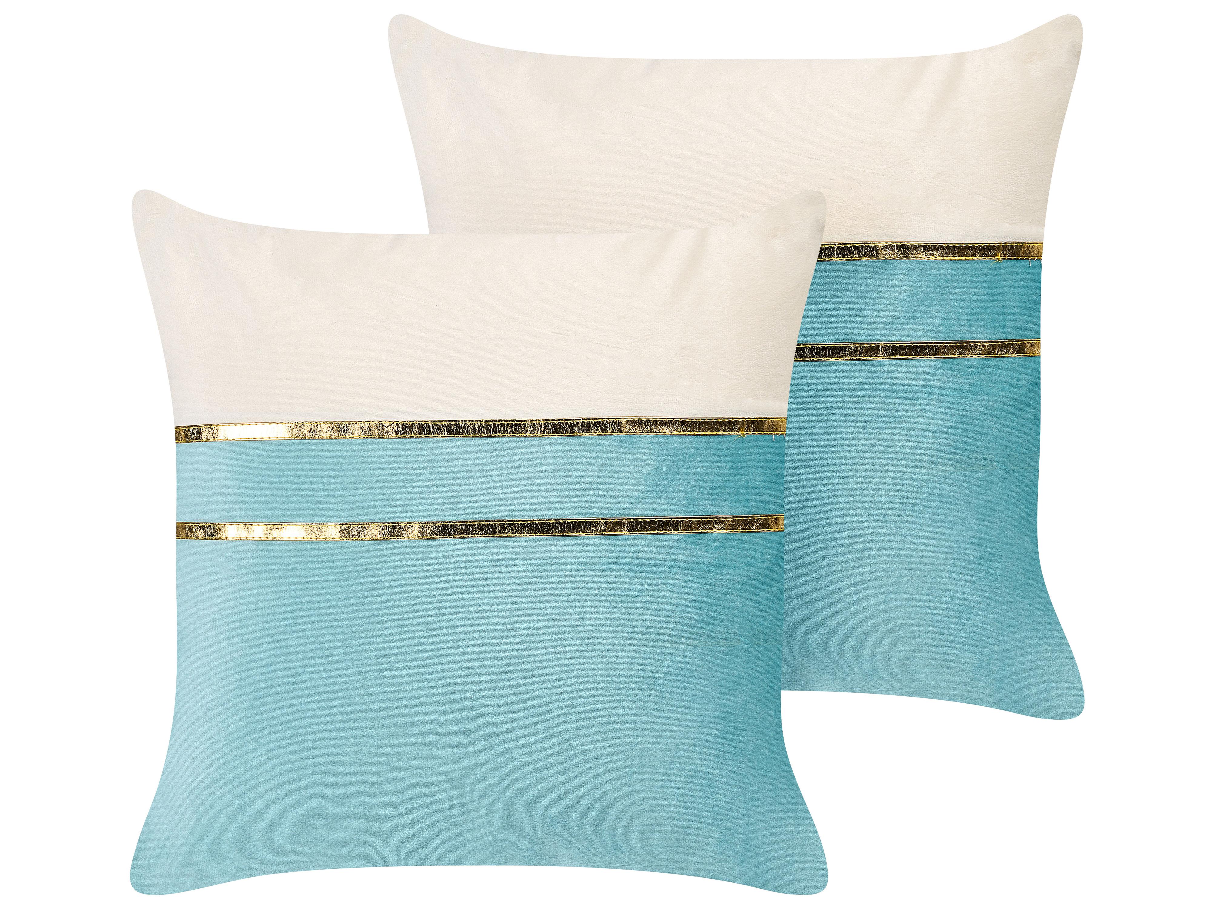 Set van 2 sierkussens ALLIUM Fluweel 45 x 45 cm Blauw gestreept