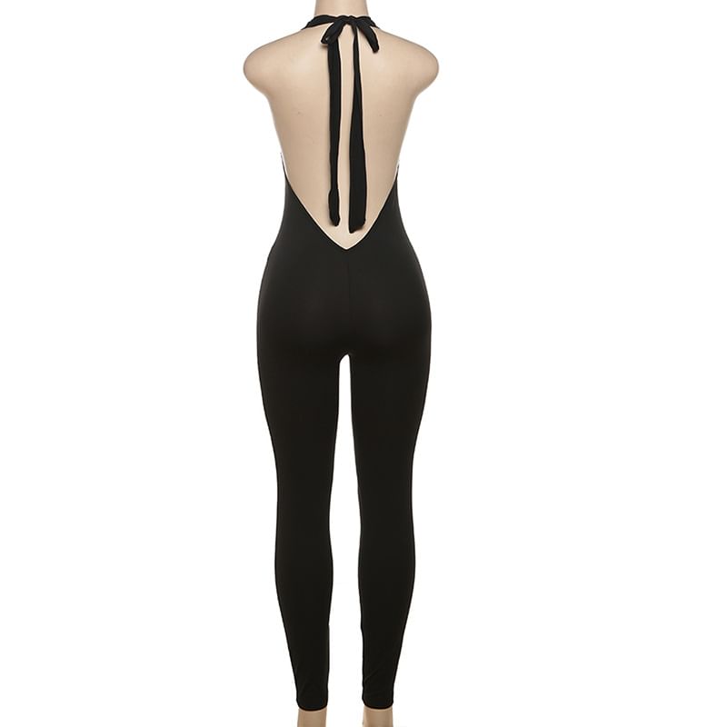 Weaveal - Mouwloze jumpsuit met open rug en effen stof