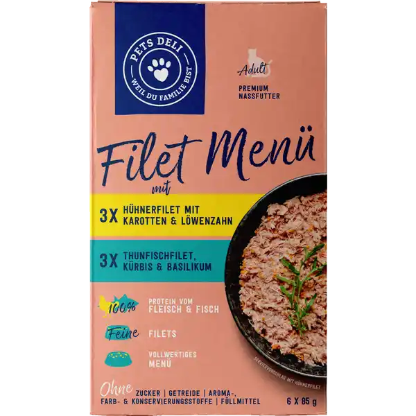 Nassfutter Multipack Filet-Menü Hühnerfilet & Thunfischfliet für Katzen