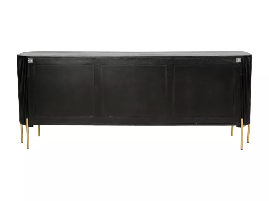 Buffet avec 3 portes en bois de manguier et métal - Noir et doré - BALIMELA