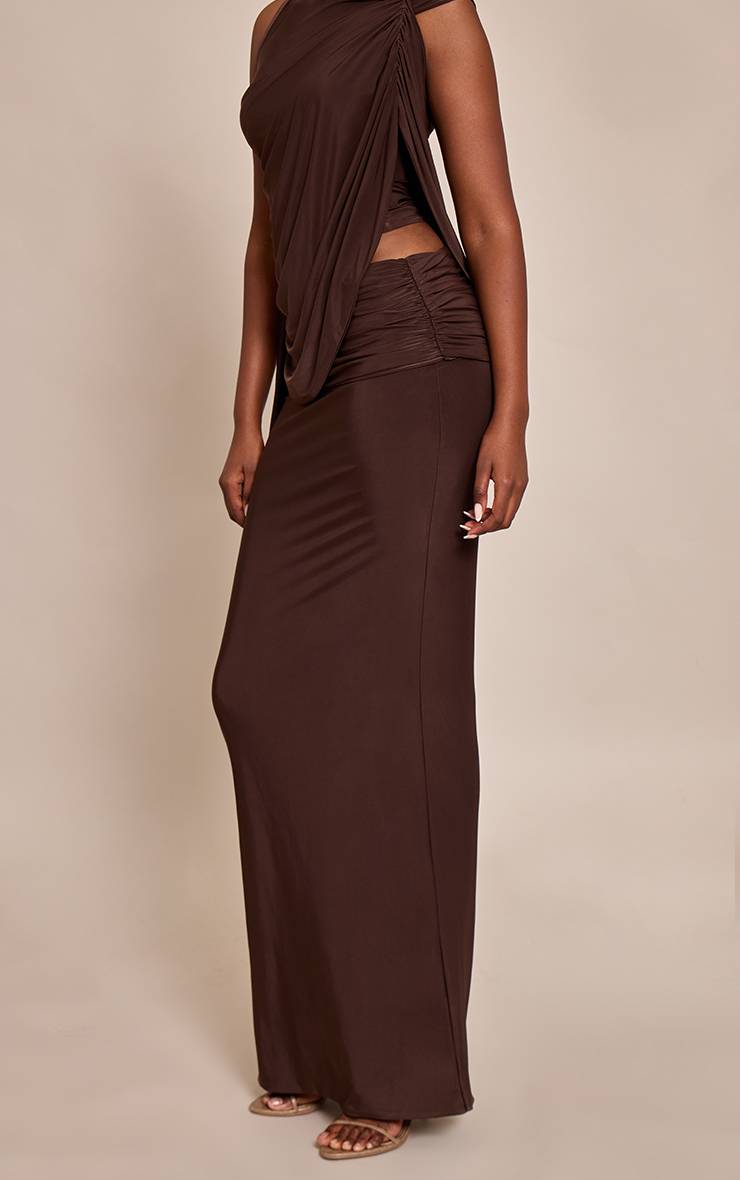 Chocolat Jupe Longue En Tissu Slinky Froncée À La Taille