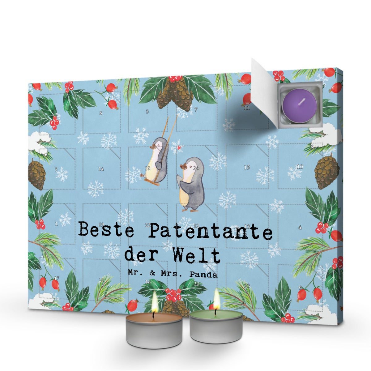 Mr. & Mrs. Panda Geurkaars Adventskalender Pinguïn Beste Peetmoeder ter Wereld - Pastelblauw