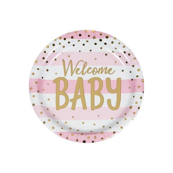Creative Converting Pratos Pink Gold Celebration Welcome Baby 8 un. - 120346283