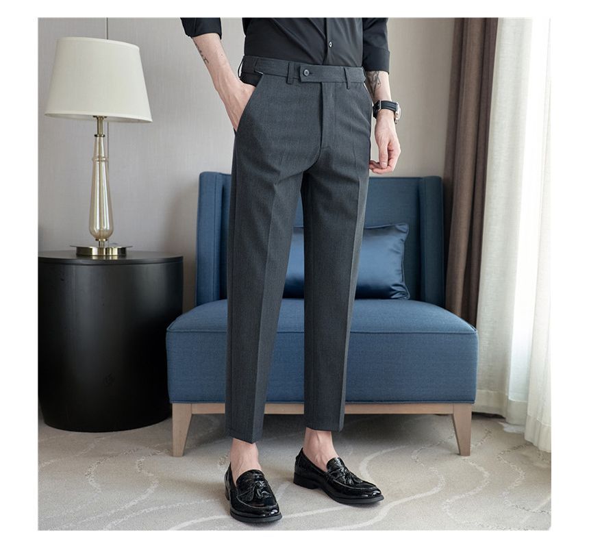 Deepwood - Mid Rise Plain Cropped Tapered Dress Pants
