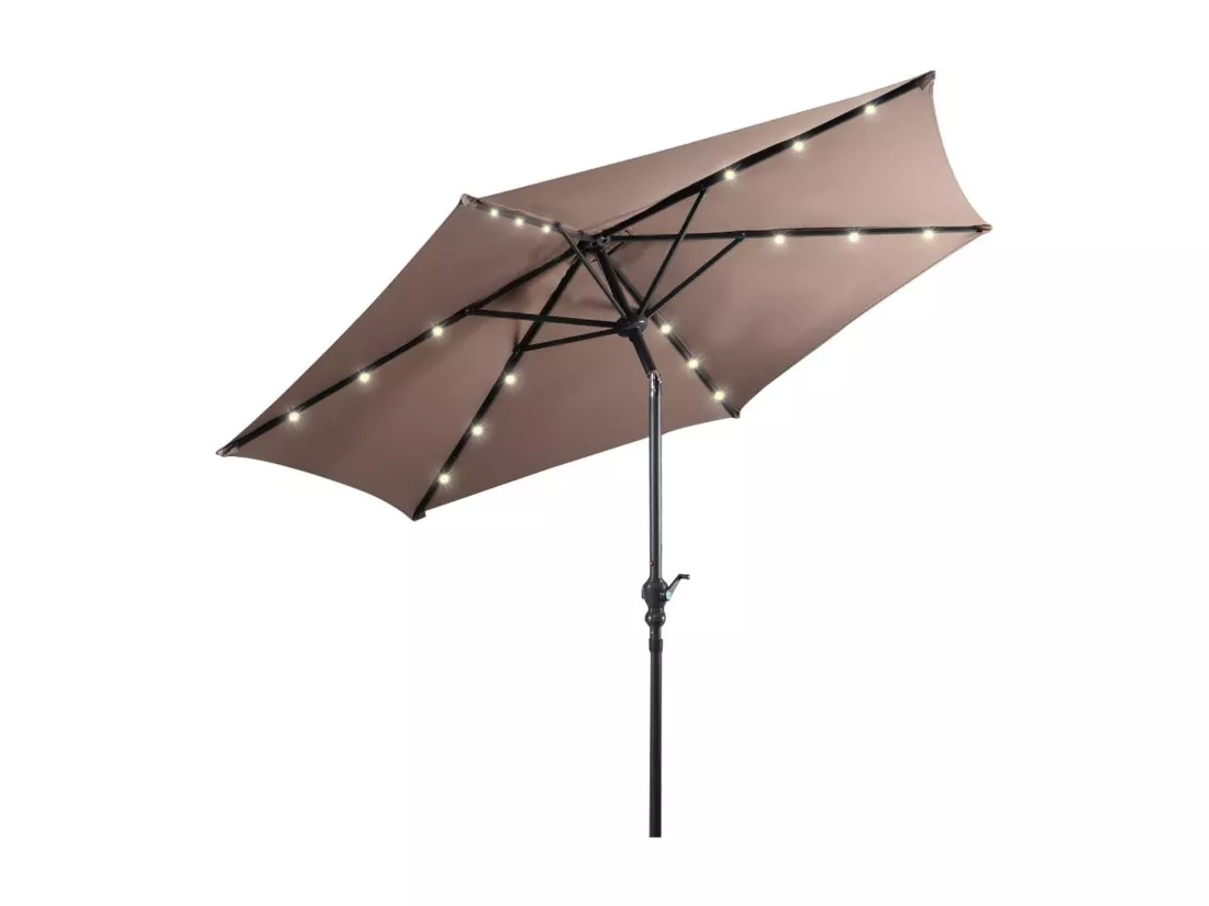 Parasol de Jardin/Parasol Déporté et Inclinable de Jardin Dia 270 CM avec 16 LED Marron