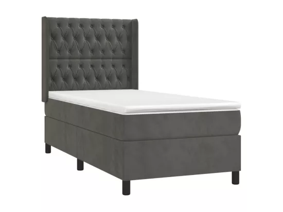 Sommier tapissier et matelas et LED Gris foncé 90x190cm Velours