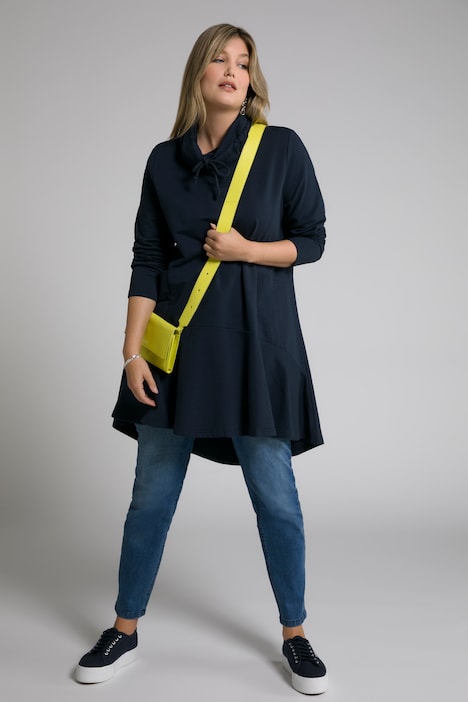 Longsweater, hinten länger, A-Linie, Stehkragen, Langarm