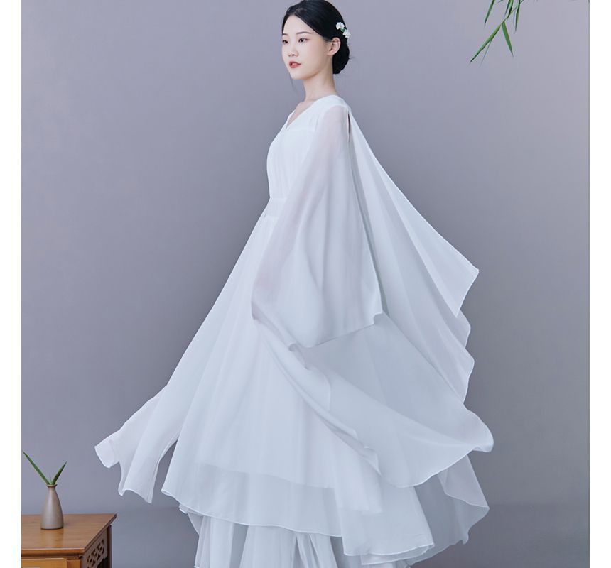 Fioridi - Hanfu-jurk met lange mouwen en V-hals en borduurwerk / maxi-rok