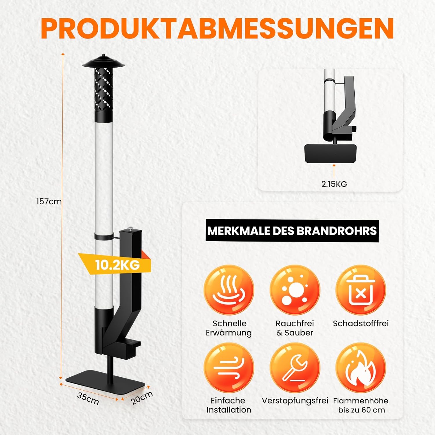 Feuerrohr – Edelstahl Outdoor Feuersäule und Pelletfackel Terrassenheizer mit Stabiler Basis - Elegante Gartenkamin Alternative für Terrasse und Garten