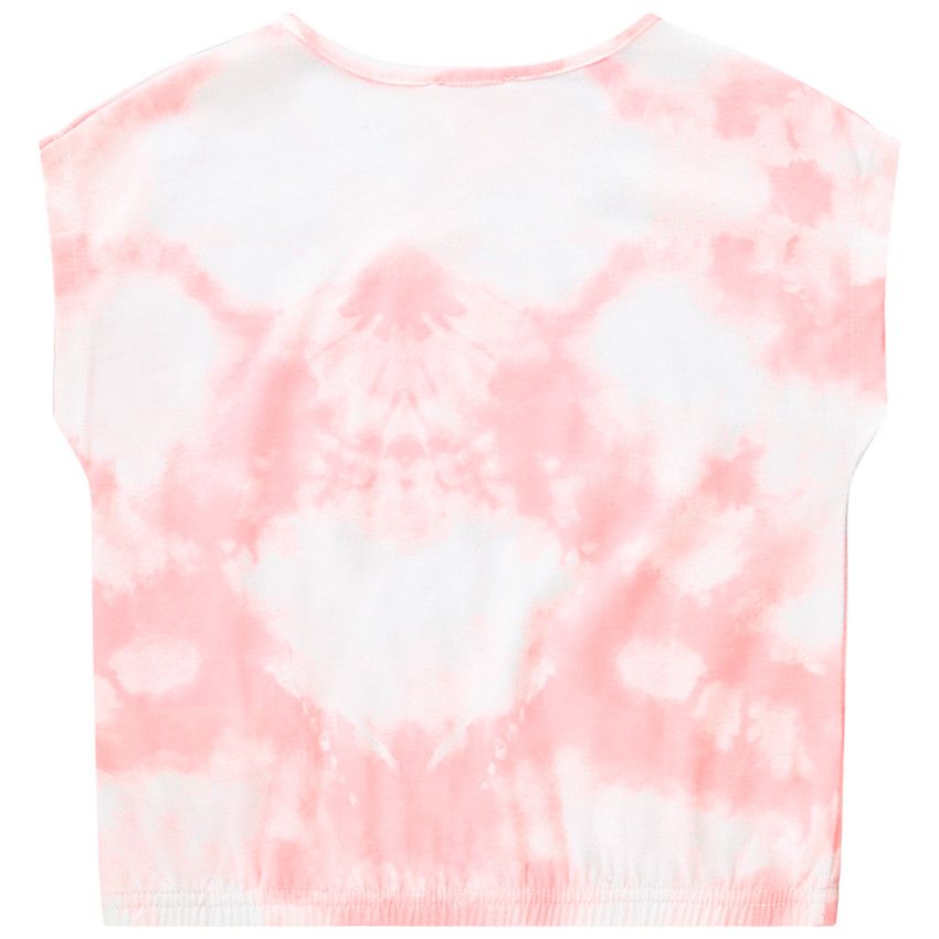T-shirt manches courtes forme boîte effet tie & dye et puff print pour fille - Rose